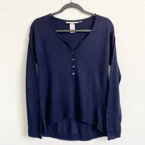 H&M L.O.G.G. Dark Blue Long Sleeve Henley Lightweight Sweater